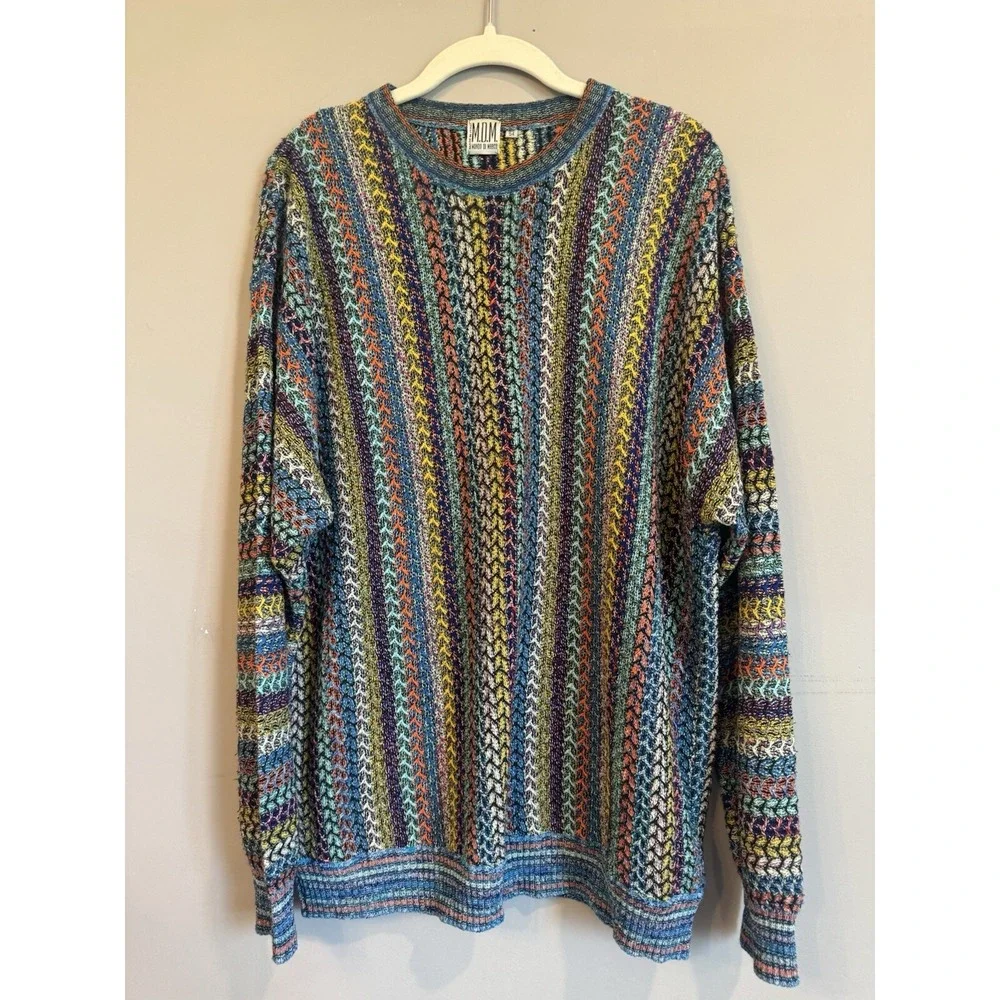 Rare Vintage 90s MONDO DI MARCO Geometric Colorful Light Knit Sweater Italy XL